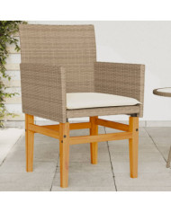 Chaises de jardin coussins lot de 2 beige résine tressée bois | Mobilier & Déco