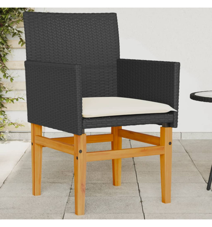 Chaises de jardin coussins lot de 2 noir résine tressée et bois | Mobilier & Déco
