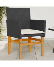 Chaises de jardin coussins lot de 2 noir résine tressée et bois | Mobilier & Déco