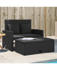 Canapé de jardin avec coussins 2 places noir résine tressée | Mobilier & Déco