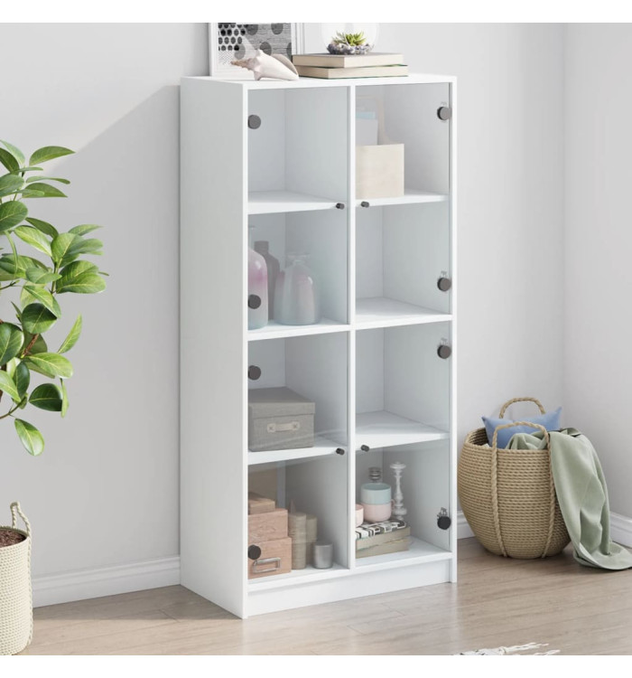 Buffet haut avec portes blanc 68x37x142 cm bois d'ingénierie | Mobilier & Déco
