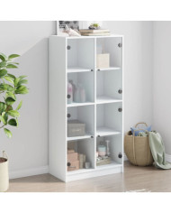 Buffet haut avec portes blanc 68x37x142 cm bois d'ingénierie | Mobilier & Déco