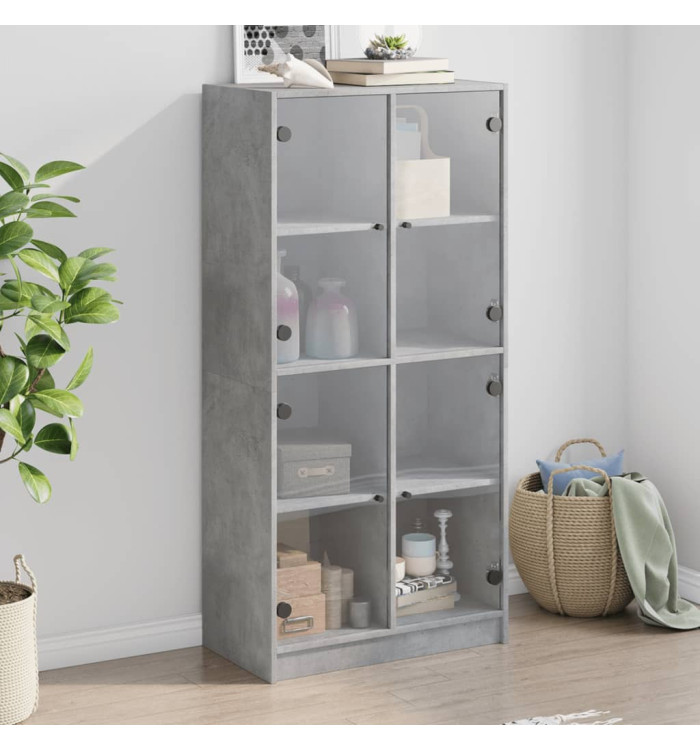 Buffet haut avec portes gris béton 68x37x142 cm bois ingénierie | Mobilier & Déco
