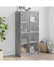 Buffet haut avec portes gris sonoma 68x37x142cm bois ingénierie | Mobilier & Déco