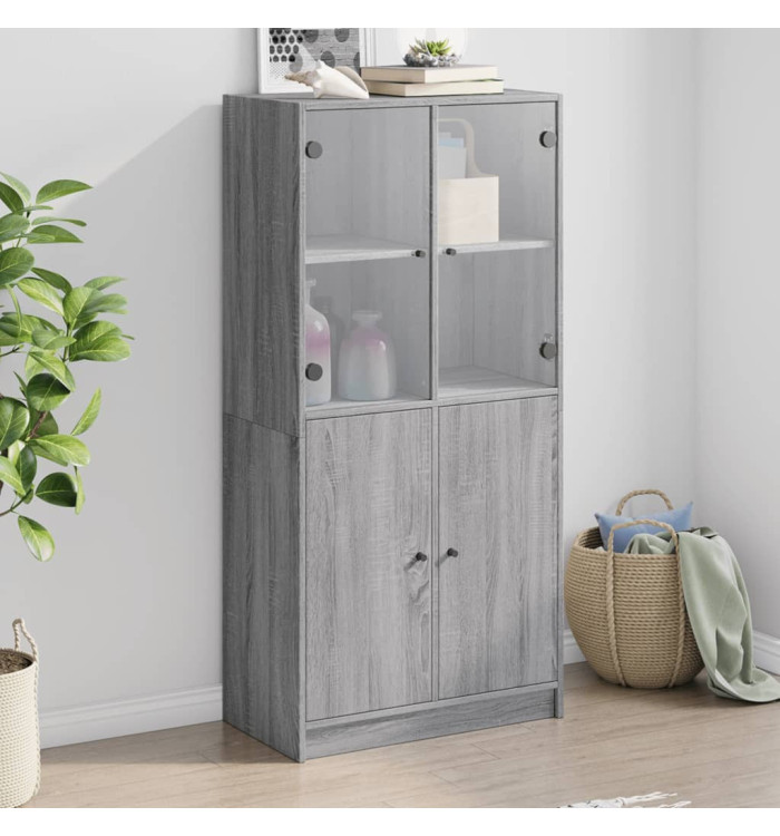 Buffet haut avec portes gris sonoma 68x37x142cm bois ingénierie | Mobilier & Déco