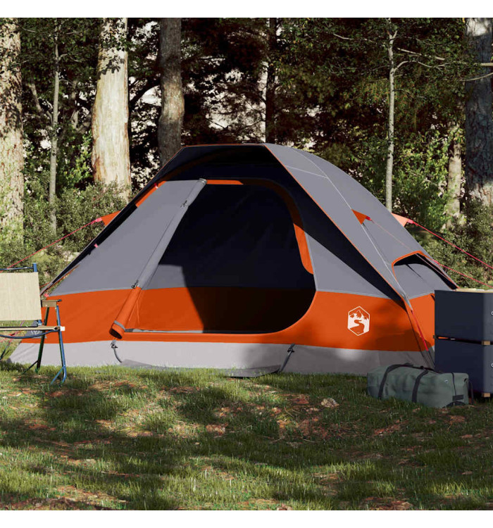 Tente de camping à dôme 2 personnes gris et orange imperméable | Mobilier & Déco