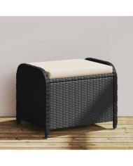 Tabouret de jardin avec coussin noir 58x46x46 cm résine tressée | Mobilier & Déco