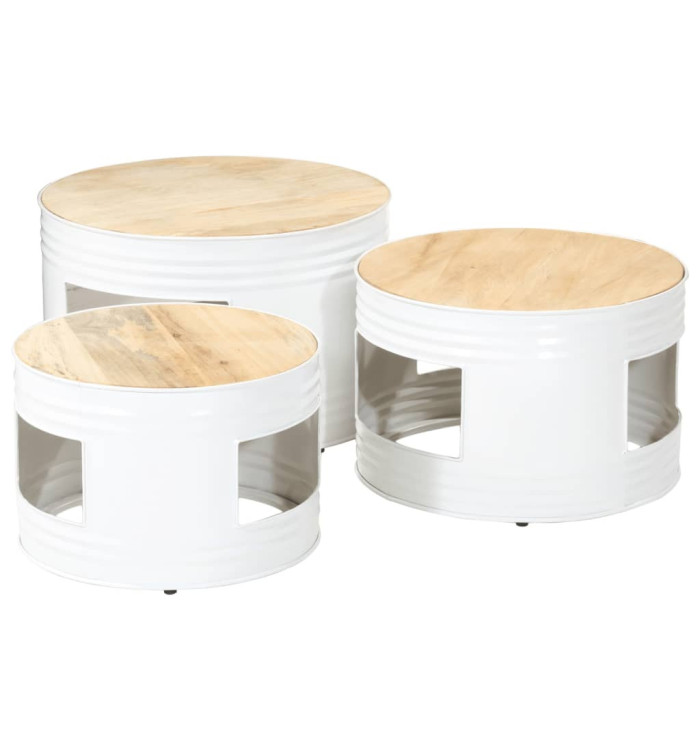 Tables de bar forme tambour 3 pcs bois de manguier massif brut | Mobilier & Déco