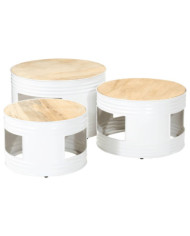 Tables de bar forme tambour 3 pcs bois de manguier massif brut | Mobilier & Déco