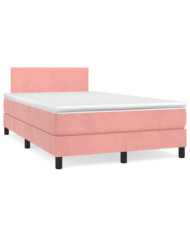 Sommier à lattes de lit avec matelas rose 120x190 cm velours | Mobilier & Déco