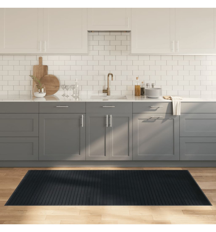 Tapis rectangulaire gris 100x200 cm bambou | Mobilier & Déco