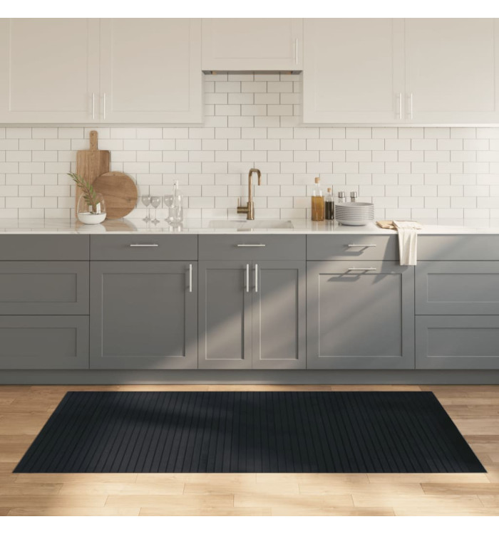 Tapis rectangulaire gris 100x200 cm bambou | Mobilier & Déco
