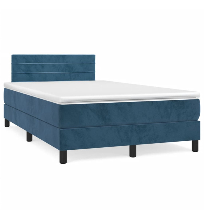 Sommier à lattes de lit et matelas bleu foncé 120x190cm velours | Mobilier & Déco