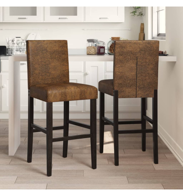 Chaises de bar lot de 2 bois massif d'hévéa et tissu | Mobilier & Déco