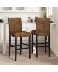 Chaises de bar lot de 2 bois massif d'hévéa et tissu | Mobilier & Déco