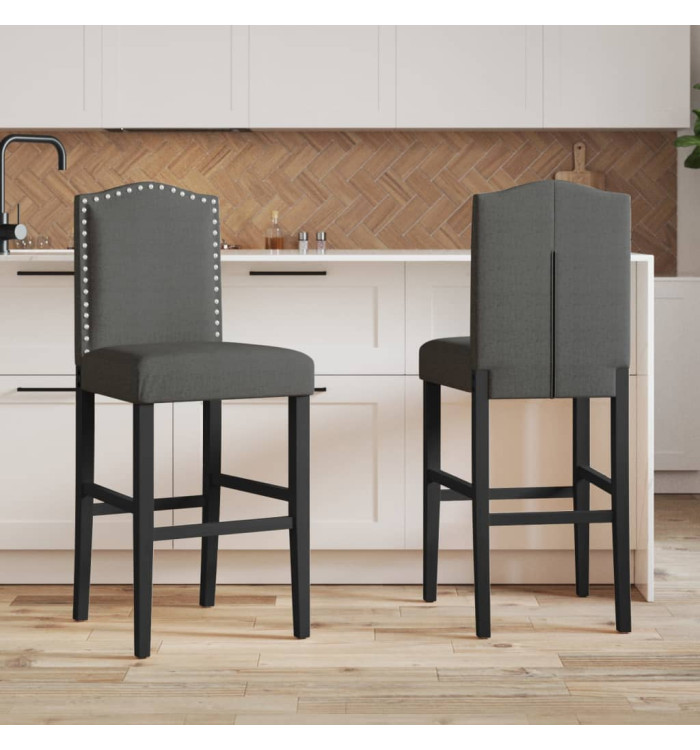 Chaises de bar lot de 2 bois massif d'hévéa et tissu | Mobilier & Déco