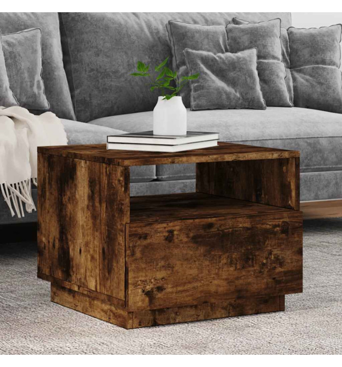 Table basse avec lumières LED chêne fumé 50x49x40 cm | Mobilier & Déco
