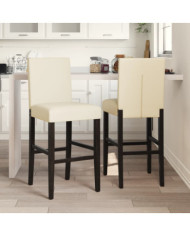 Chaises de bar lot de 2 bois massif d'hévéa et similicuir | Mobilier & Déco