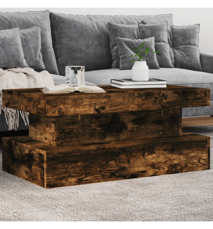 Table basse avec lumières LED chêne fumé 90x50x40 cm | Mobilier & Déco