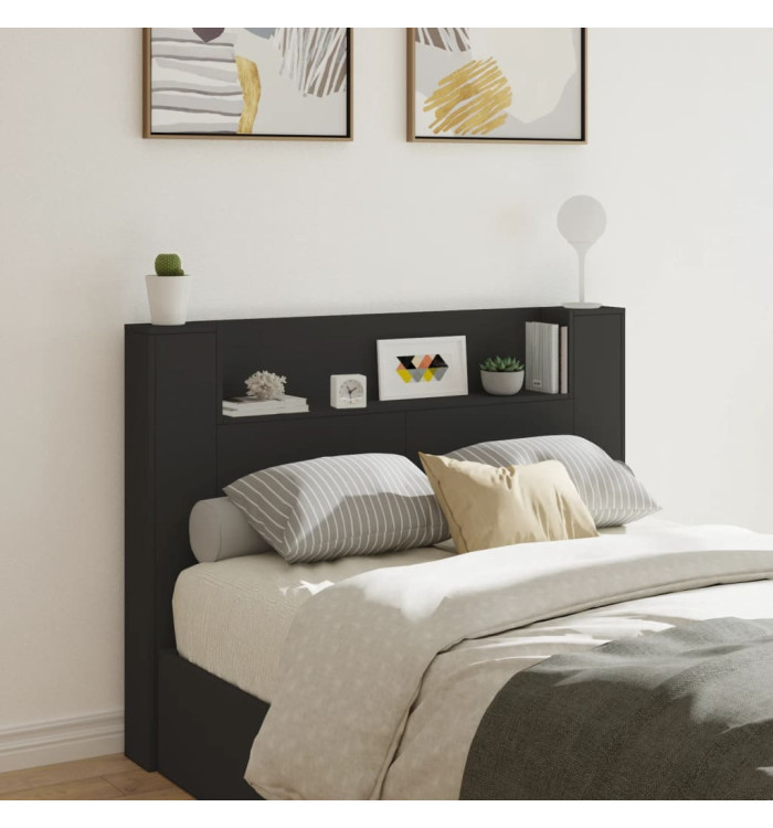 Armoire tête de lit avec LED noir 140x16,5x103,5 cm | Mobilier & Déco