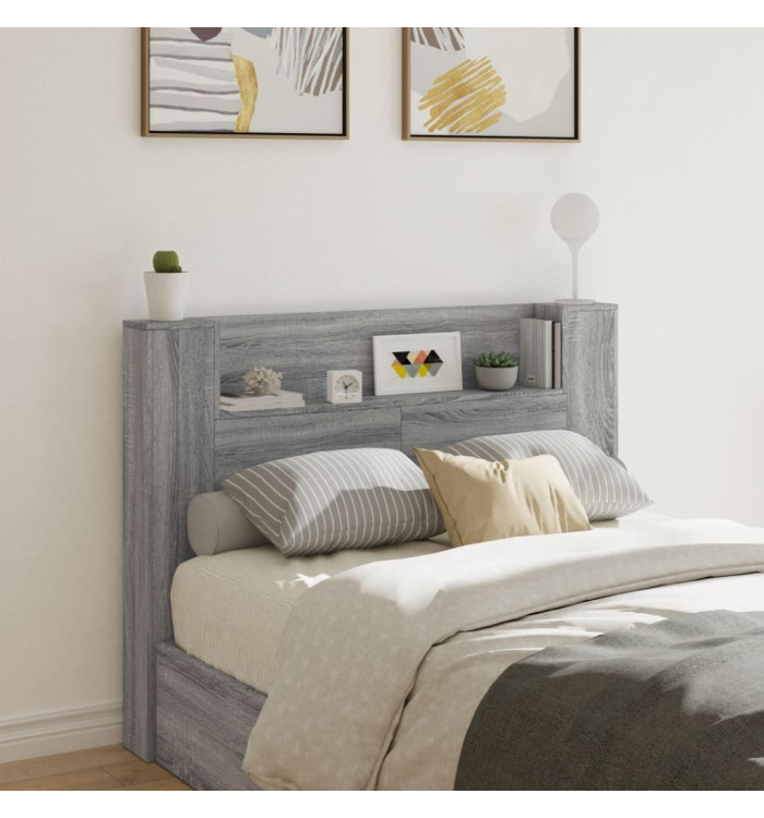 Armoire tête de lit avec LED sonoma gris 140x16,5x103,5 cm | Mobilier & Déco