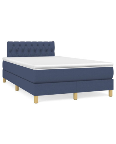 Sommier à lattes de lit matelas et LED bleu 120x190 cm tissu | Mobilier & Déco