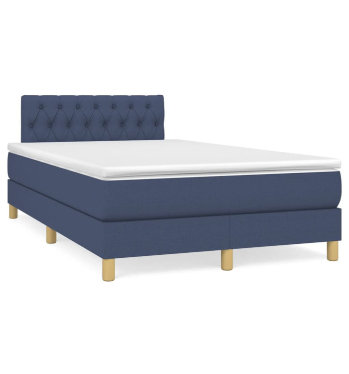 Sommier à lattes de lit matelas et LED bleu 120x190 cm tissu | Mobilier & Déco