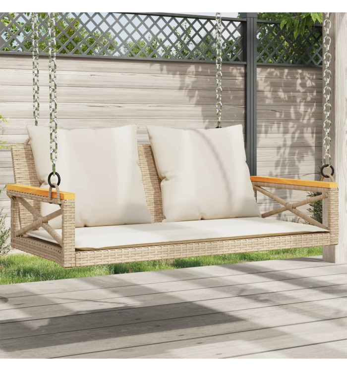 Balancelle avec coussins beige 109x62x40 cm résine tressée | Mobilier & Déco