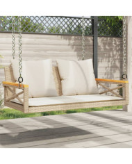 Balancelle avec coussins beige 109x62x40 cm résine tressée | Mobilier & Déco