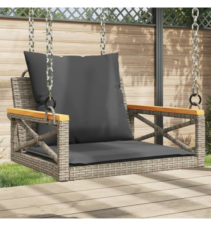 Balancelle avec coussins gris 63x62x40 cm résine tressée | Mobilier & Déco