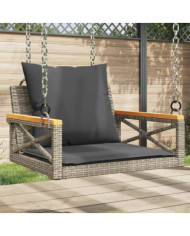 Balancelle avec coussins gris 63x62x40 cm résine tressée | Mobilier & Déco