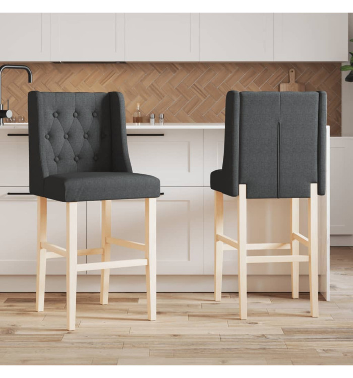 Chaises de bar lot de 2 bois massif d'hévéa et tissu | Mobilier & Déco