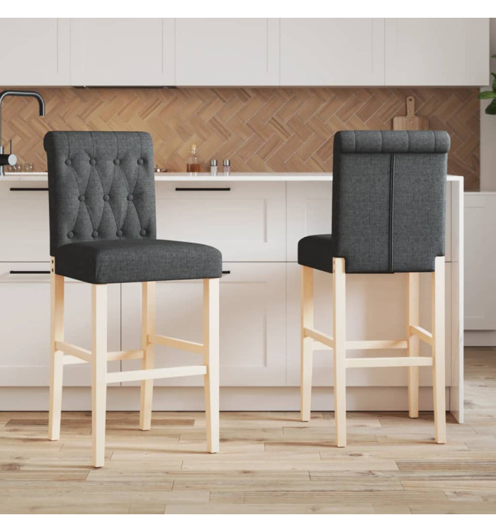 Chaises de bar lot de 2 bois massif d'hévéa et tissu | Mobilier & Déco
