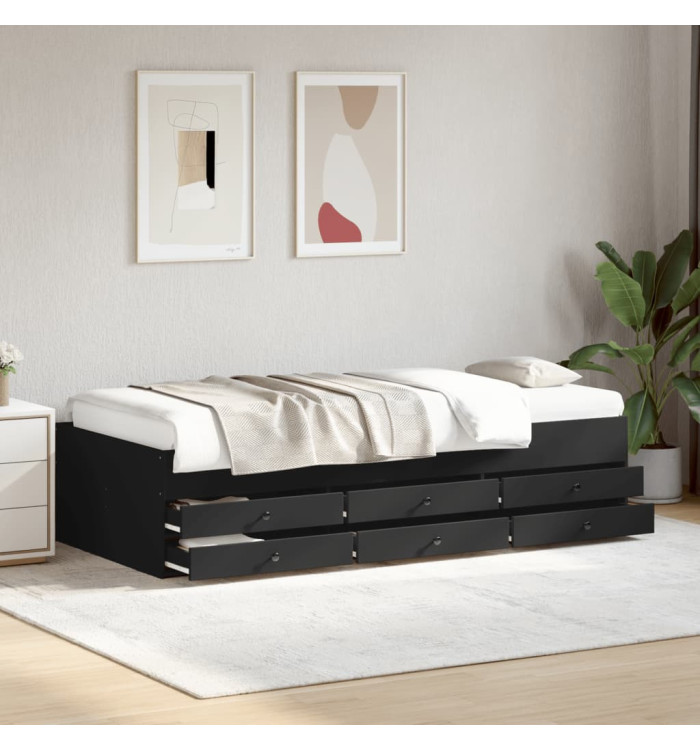 Lit de jour avec tiroirs sans matelas noir 75x190 cm | Mobilier & Déco
