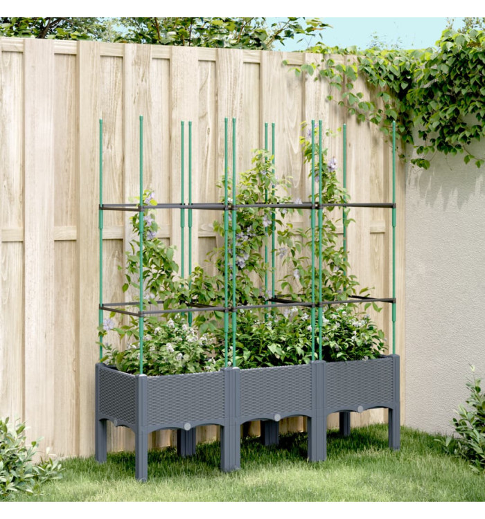 Jardinière avec treillis bleu gris 120x40x142,5 cm PP | Mobilier & Déco