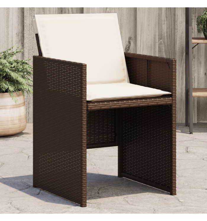 Chaises de jardin avec coussins lot de 4 marron résine tressée | Mobilier & Déco
