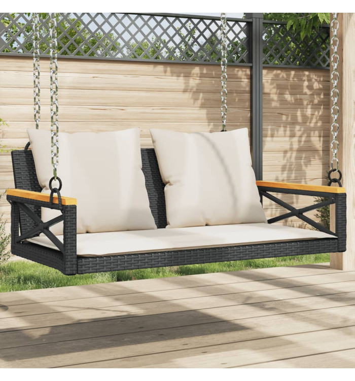 Balancelle avec coussins noir 109x62x40 cm résine tressée | Mobilier & Déco