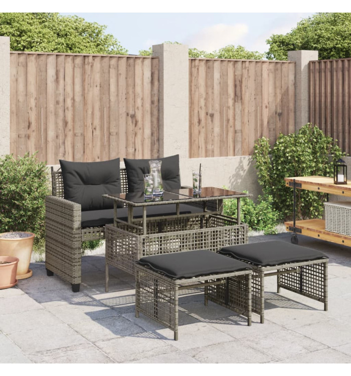 Salon de jardin avec coussins 4 pcs gris résine tressée verre | Mobilier & Déco