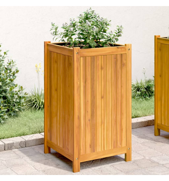 Jardinière avec doublure 42x42x75 cm bois massif d'acacia | Mobilier & Déco
