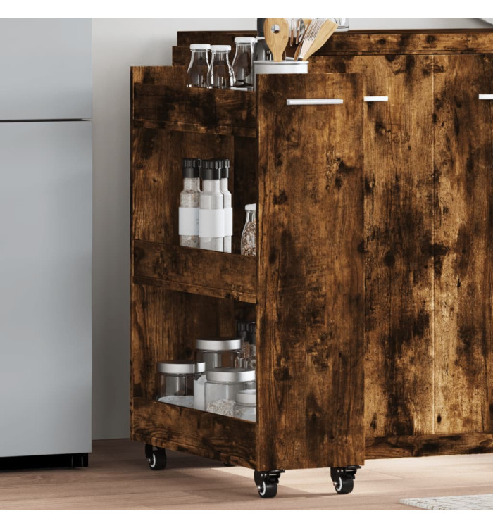 Armoire avec roues chêne fumé 60x22x79 cm bois d'ingénierie | Mobilier & Déco