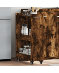 Armoire avec roues chêne fumé 60x22x79 cm bois d'ingénierie | Mobilier & Déco