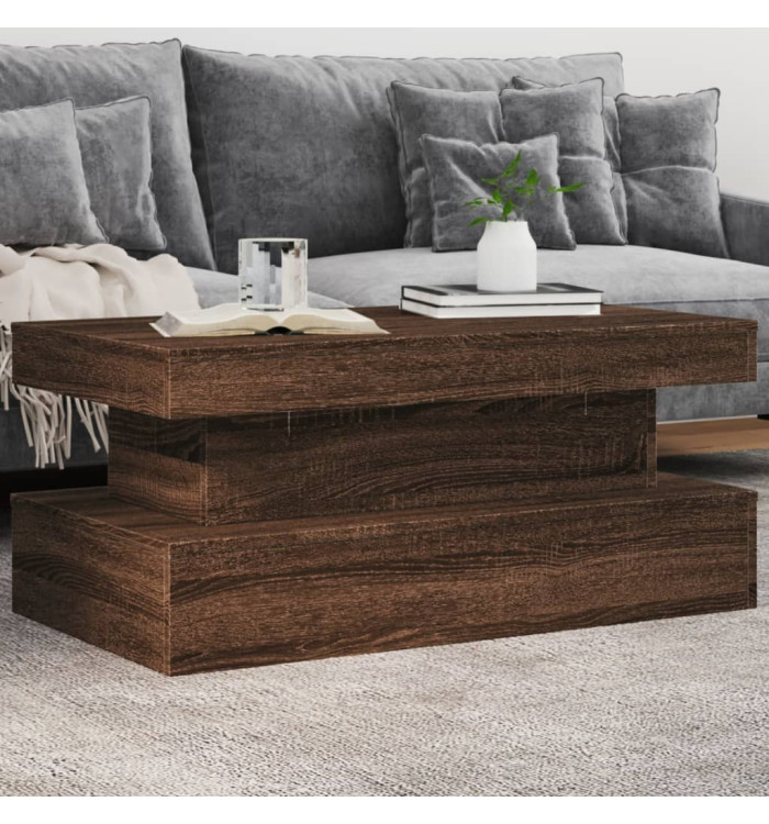 Table basse avec lumières LED chêne marron 90x50x40 cm | Mobilier & Déco