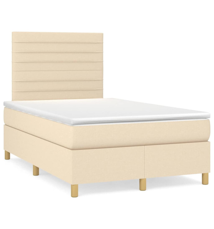 Sommier à lattes de lit matelas et LED crème 120x190 cm tissu | Mobilier & Déco