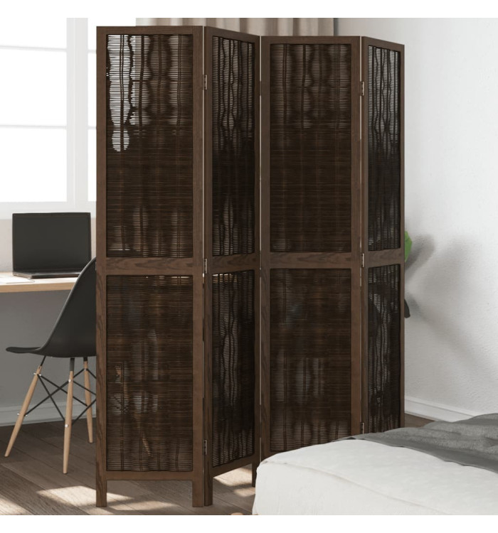 Cloison de séparation 4 panneaux marron foncé paulownia massif | Mobilier & Déco