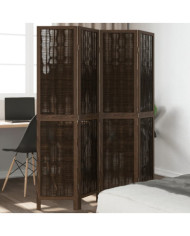 Cloison de séparation 4 panneaux marron foncé paulownia massif | Mobilier & Déco