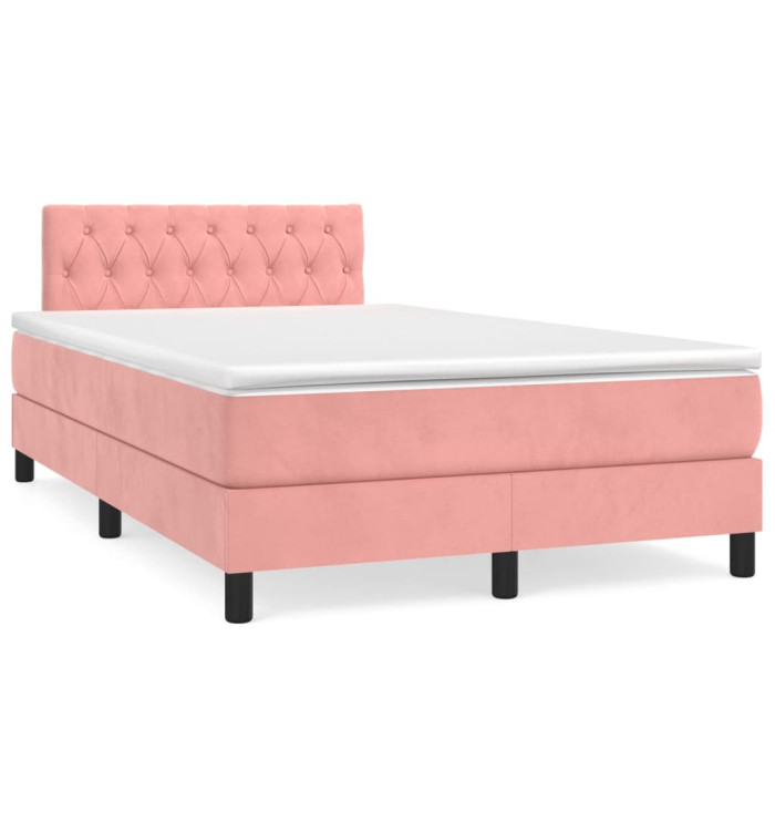 Sommier à lattes de lit et matelas LED rose 120x190 cm velours | Mobilier & Déco