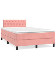 Sommier à lattes de lit et matelas LED rose 120x190 cm velours | Mobilier & Déco