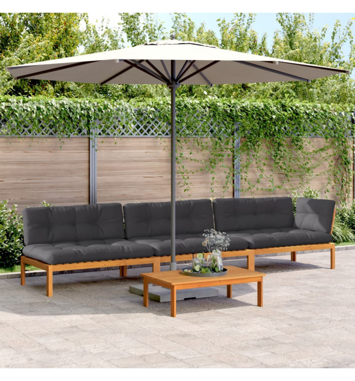 Salon palette de jardin avec coussins 4pcs bois d'acacia massif | Mobilier & Déco