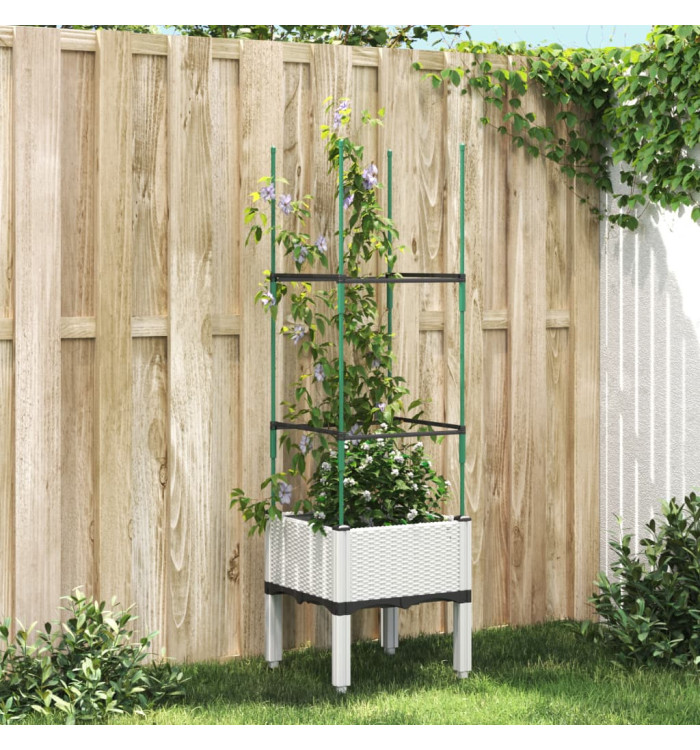 Jardinière avec treillis blanc 40x40x142,5 cm PP | Mobilier & Déco