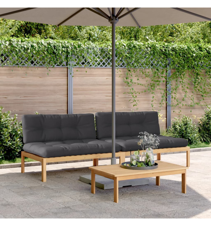Canapés centraux palette de jardin 2pcs et coussins bois acacia | Mobilier & Déco